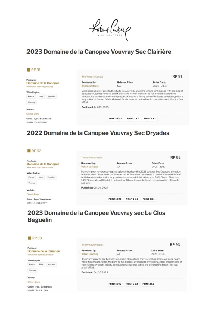 commentaires Robert Parker - Wine Advocate